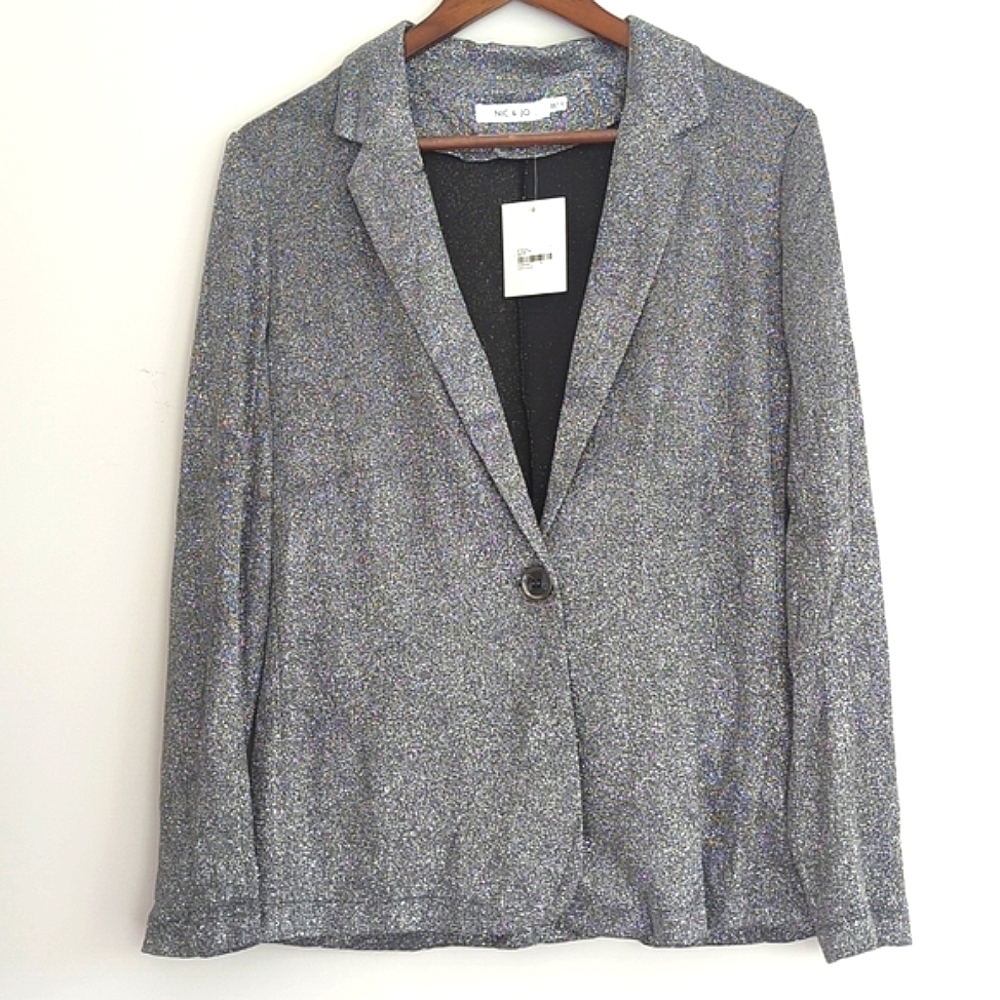 NWT Silver Shimmer‎ Glitter Long Sleeve Metallic Blazer Size S